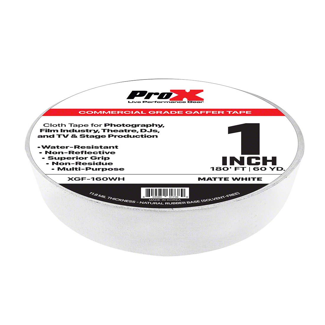 Prox XGF-160WH 1 Commercial Grade Matte Gaffer Tape 180ft 60yd - White