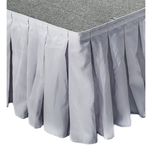 Ameristage Box-Pleat Stage Skirt, 8x24" Gray (Overstock) portable stage skirting, velcro, hook and loop, 8x24, 8 x 24, 24 inch stage skirt, clearance, sale, gray, overstock