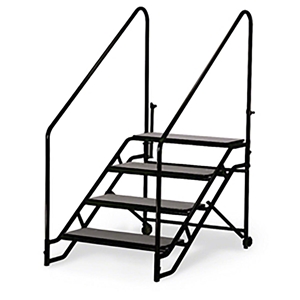 Midwest Folding 4-Step Fixed Stairs with Handrails & Wheels, for 40" High Mobile Stage portable staging, midwest folding, fixed height, mobile, mobile stage, steps, 4 steps, portable steps