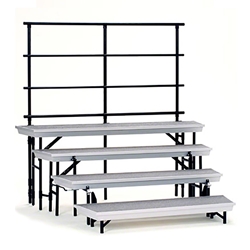 National Public Seating TransPort 4-Level Tapered Choral Riser and Guard Rail Bundle choral risers, band risers, school risers, tapered risers, wedge risers, angled risers, transport risers, trans port risers, choir stage risers