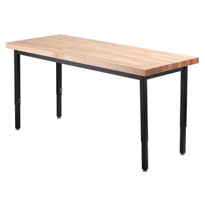 National Public Seating 24"x72" Heavy-Duty Adjustable-Height Steel Table, Butcherblock Top HDT3-2472B, HDT3-2472BC, height adjustable table, table with casters, 24x72, 24 x 72, 24x72 table, rectangular utility table, height adjustable utility table