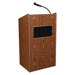 Oklahoma Sound 6010 Aristocrat Sound Lectern, Medium Oak - ARCHIVED lectern, wired podium, wired lectern, podium with microphone, podium speakers