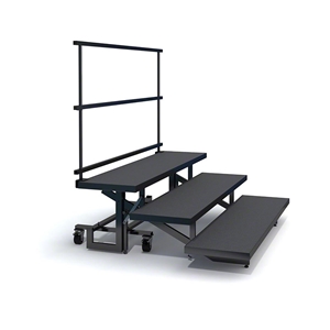 Staging 101 3-Tier Straight Folding Choral Riser with Guard Rail choral risers, chorus risers, choir risers, standing risers, school risers, trans-port choral riser