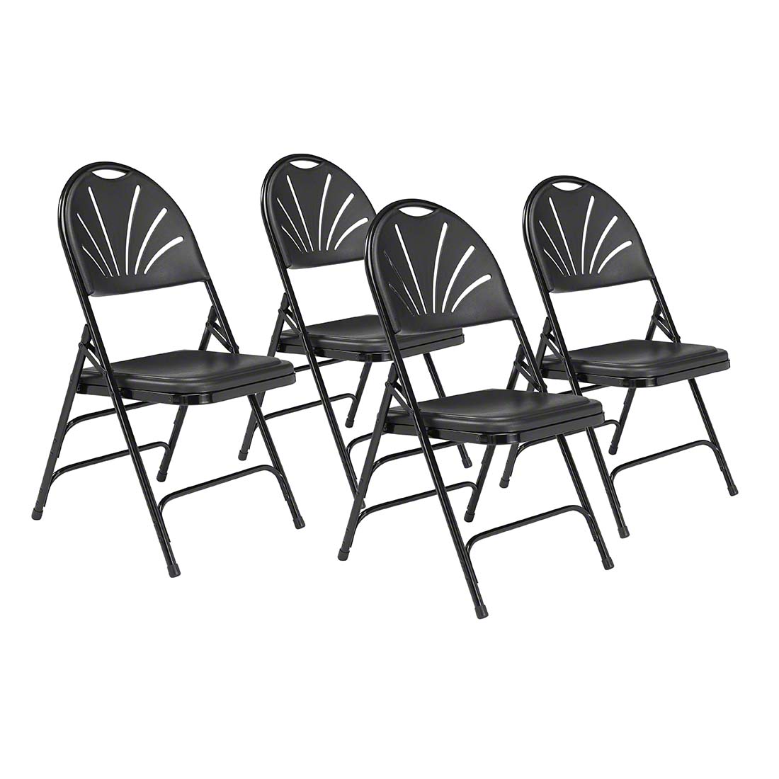 National Public Seating 1110 Deluxe Fan Back Folding Chair, Black (4-pack) NPS-1110