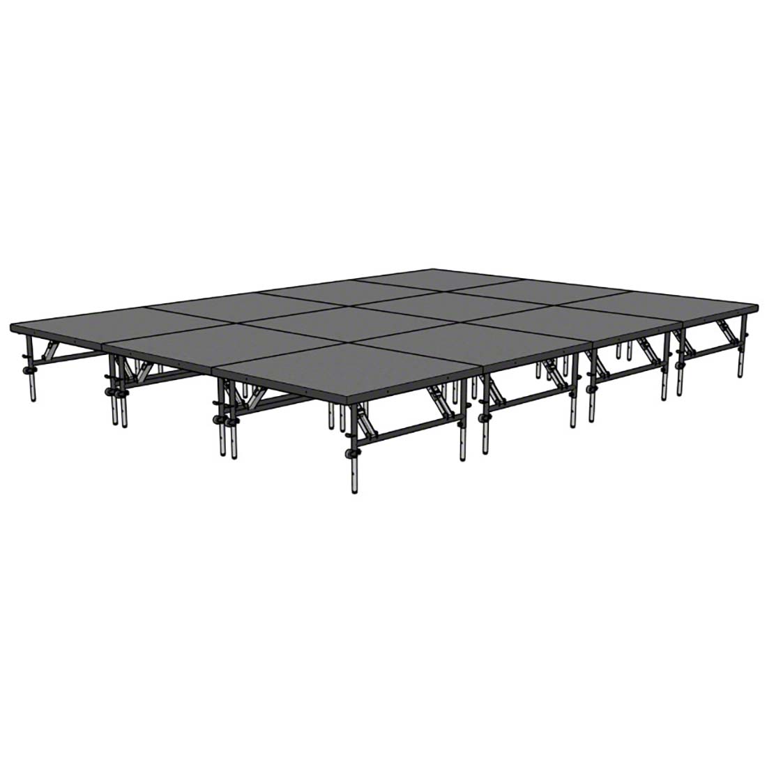 Staging 101 12'x16' Portable Stage with Wheels, 24"-32" High (4'x4' Units) 