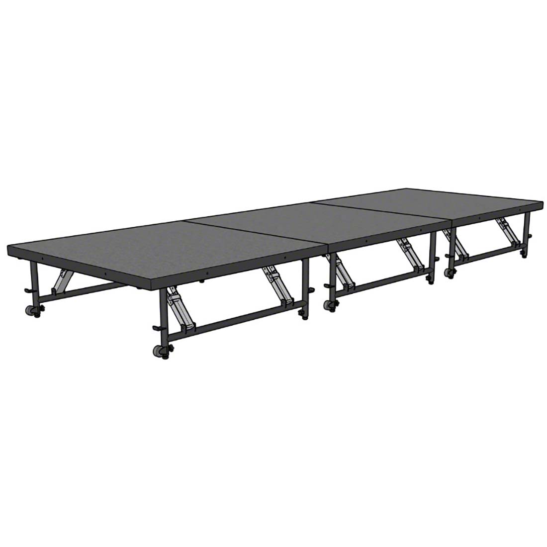 Staging 101 4'x12' Portable Stage with Wheels, 16"-24" High (4'x4' Units) 
