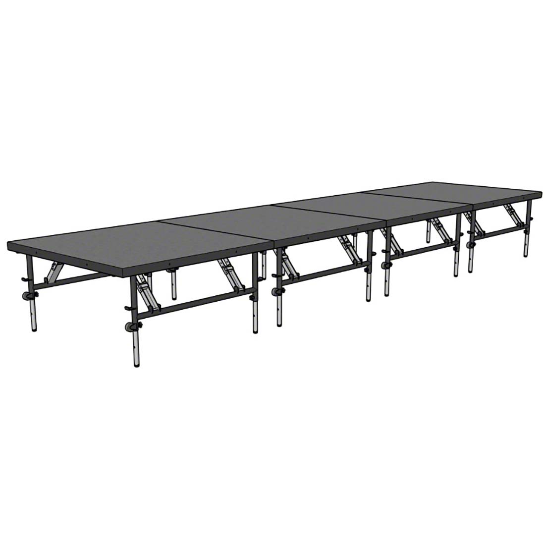 Staging 101 4'x16' Portable Stage with Wheels, 24"-32" High (4'x4' Units)