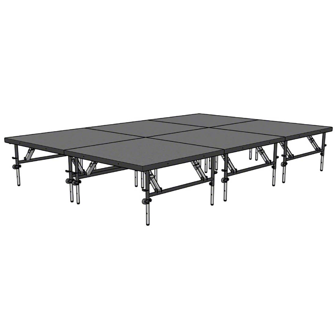 Staging 101 8'x12' Portable Stage with Wheels, 24"-32" High (4'x4' Units)