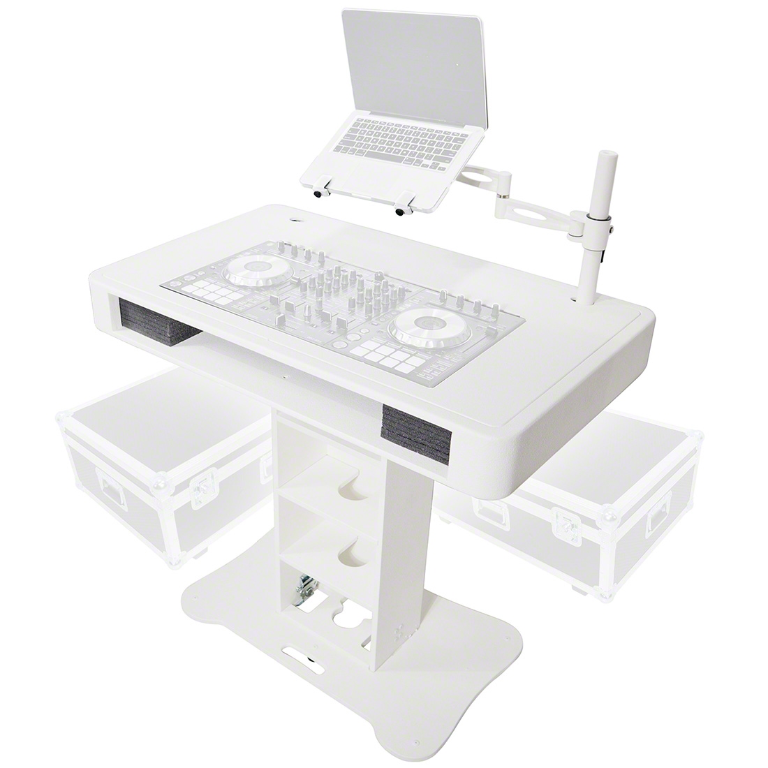 ProX Control Tower DJ Podium and Road Cases (for Pioneer DDJ-REV7, XDJ-XZ, FLX10 & Rane 4), White Finish