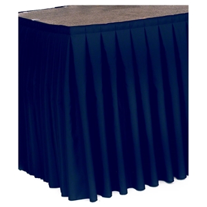 Ameristage Box-Pleat Stage Skirt, 8x36" Navy (Overstock)  portable stage skirting, velcro, hook and loop, 8x36, 8 x 36, 36 inch stage skirt, clearance, sale, white, overstock