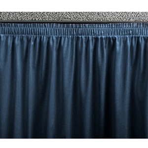Ameristage Shirred Stage Skirt, 8x32" Navy (Overstock) portable stage skirting, velcro, hook and loop, 8x32, 8 x 32, 32 inch stage skirt, clearance, sale, navy, overstock