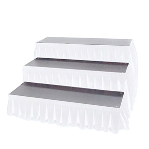 Ameristage Box-Pleat Polyester Step Skirts for IntelliStage 4W Stage Steps, 8"H, 16"H & 24" White (Overstock) velcro, hook and loop skirting, express deck skirt, intellistage skirt