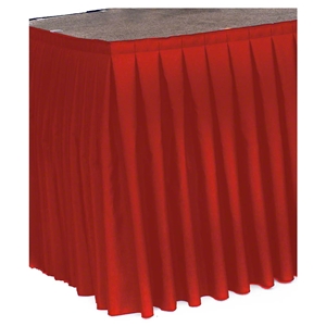 Ameristage Box-Pleat Stage Skirt, 8x48" Red (Overstock) portable stage skirting, velcro, hook and loop, 8x48, 8 x 48, 48 inch stage skirt, clearance, sale, red, overstock