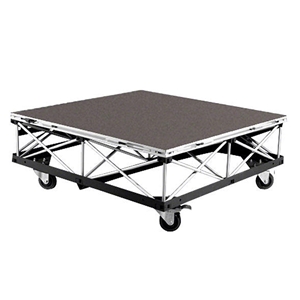 IntelliStage Lightweight 4x4 Mobile Platform on Casters, Carpet 4x4 portable stage, rolling stage riser, platform, 16 square feet, wheeled, wheels, staging, camera, camera platform, mobile camera stage, 4 x 8