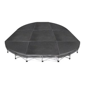 IntelliStage Lightweight 9 Rounded Corner Portable Stage System 9 foot round, round stage, 9x8, 9x16, 9x24, 9x32, 64 square feet, small stage, quarter round, SDR98, SDR916, SDR924, SDR932
