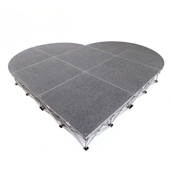 IntelliStage Lightweight 9 Heart-Shaped Portable Stage System, Carpet 9 foot heart, rounded stage, 9x9, 9x16, 9x24, 9x32, small stage, quarter round, heart stage, heart shaped stage, wedding stage