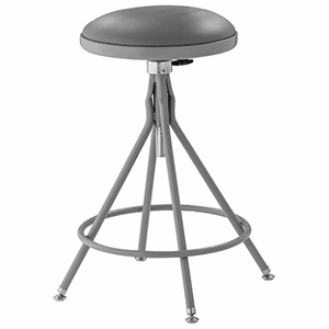 National Public Seating 6524H Grey Vinyl Padded Swivel Science Lab Stool science lab stool, 6500 series, round stool, padded seat, adjustable height, swivel, premium