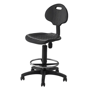 National Public Seating 6716HB Black Polyurethane Task Chair, 16"-21" Height science lab stool, 6700 series, swivel stool, backrest, adjustable height, swivel, rolling casters, 6716