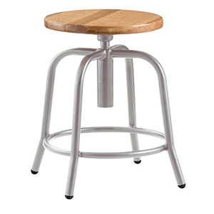 National Public Seating 19"-25" Height Adjustable Swivel Stool, Oak Wood Seat/Grey Frame art stool, science lab stool, 6800 series, round stool, wood seat, adjustable height, swivel stool