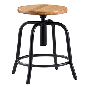 National Public Seating 19"-25" Height Adjustable Swivel Stool, Oak Wood Seat/Black Frame art stool, science lab stool, 6800 series, round stool, wood seat, adjustable height, swivel stool