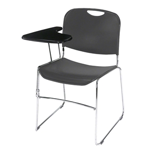 National Public Seating 8502 Ultra-Compact Tablet-Arm Plastic Stack Chair, Gunmetal stacking chairs, 8500 series, tablet arm, chair book basket
