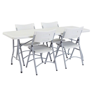 National Public Seating 30"x72" Folding Table & Chairs Package, Speckled Grey bt3000, rectangle, folding table, 72x30, rectangular table, table with chairs, table and chairs, banquet, training
