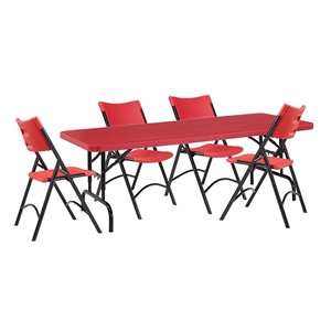 National Public Seating 30"x72" Folding Table & Chairs Package, All-American Red bt3000, rectangle, folding table, 72x30, rectangular table, table with chairs, table and chairs, banquet, training
