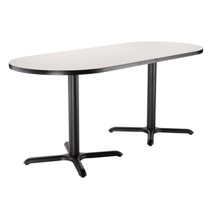 National Public Seating Café Table with X Base, 30"x72" Racetrack with HPL Top, 30" High (Particleboard Core/T-Mold) 30x72, 72x30, 30x72 table, 72x30 table, racetrack table, rounded table, oblong table, 30 inch height cafe table, 30" high, CT43072XDGY, CT43072XDOK, CT43072XDWT, CT43072XDCH, CT43072XDFM, CT43072XDYW, CT43072XDRE, CT43072XDBL