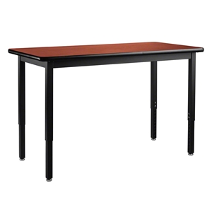 National Public Seating 24"x48" Heavy-Duty Adjustable Height Steel Table, HPL Top height adjustable table, table with casters, 24x48, 24 x 48, 24x48 table, rectangular utility table, height adjustable utility table, HDT3-2448HOK, HDT3-2448HWT, HDT3-2448HCH, HDT3-2448HGY, HDT3-2448HOKC, HDT3-2448HWTC, HDT3-2448HCHC, HDT3-2448HGYC