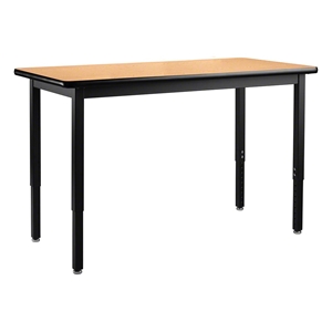 National Public Seating 24"x60" Heavy-Duty Adjustable Height Steel Table, HPL Top height adjustable table, table with casters, 24x60, 24 x 60, 24x60 table, rectangular utility table, height adjustable utility table, HDT3-2460HOK, HDT3-2460HWT, HDT3-2460HCH, HDT3-2460HGY, HDT3-2460HOKC, HDT3-2460HWTC, HDT3-2460HCHC, HDT3-2460HGYC