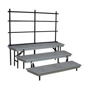 National Public Seating TransPort 3-Level Tapered Choral Riser and Guard Rail Bundle standing risers, band risers, school risers, straight risers, wedge risers, angled risers, transport risers, trans port risers, choir stage risers