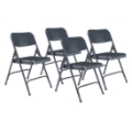 National Public Seating 204 Premium All-Steel Double-Hinge Folding Chair, Char-Blue (4-pack)