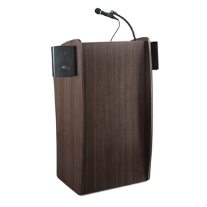 Oklahoma Sound 611S Vision Lectern with Sound, Ribbonwood - ARCHIVED lectern, wired podium, wired lectern, podium with microphone, podium with screen, podium speakers