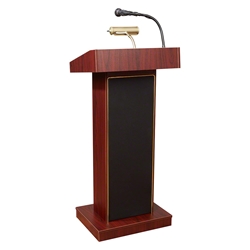 Oklahoma Sound 800X-MY Orator Sound Lectern, Mahogany lectern, wired podium, wired lectern, podium with microphone, rechargeable battery, teaching lectern, speech lectern