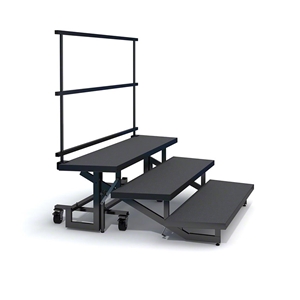 Staging 101 3-Tier Wedge Folding Choral Riser with Guard Rail choral risers, chorus risers, choir risers, standing risers, school risers, trans-port choral riser
