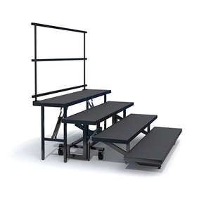 Staging 101 4-Tier Straight Folding Choral Riser with Guard Rail choral risers, chorus risers, choir risers, standing risers, school risers, trans-port choral riser