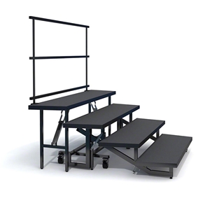 Staging 101 4-Tier Wedge Folding Choral Riser with Guard Rail choral risers, chorus risers, choir risers, standing risers, school risers, trans-port choral riser