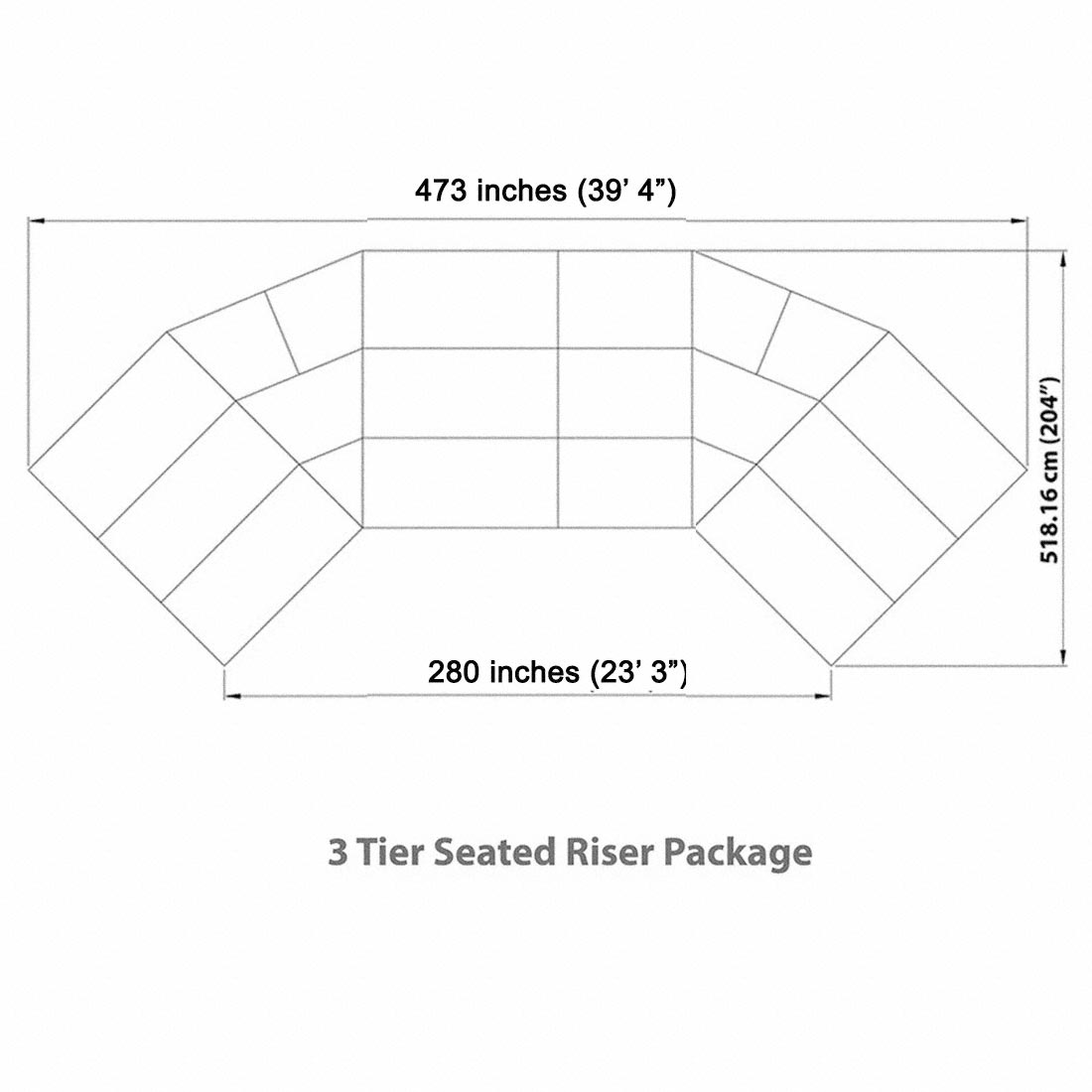 Staging 101 3-Tier 39'L Seated Riser (Fits 54 Chairs) | StageDrop