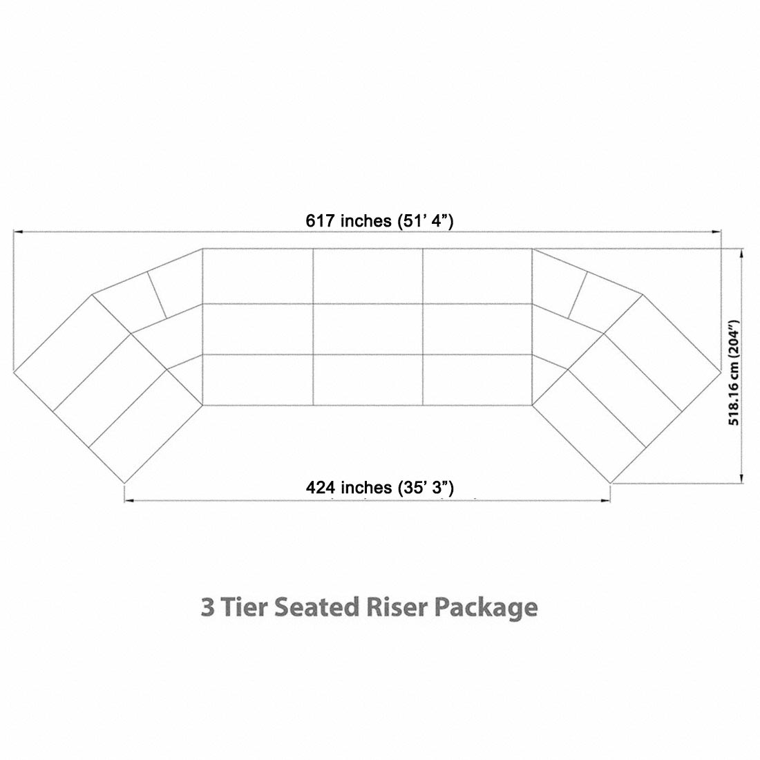 Staging 101 3-Tier Seated Band Risers, 51' Long (Fits 72 Chairs ...