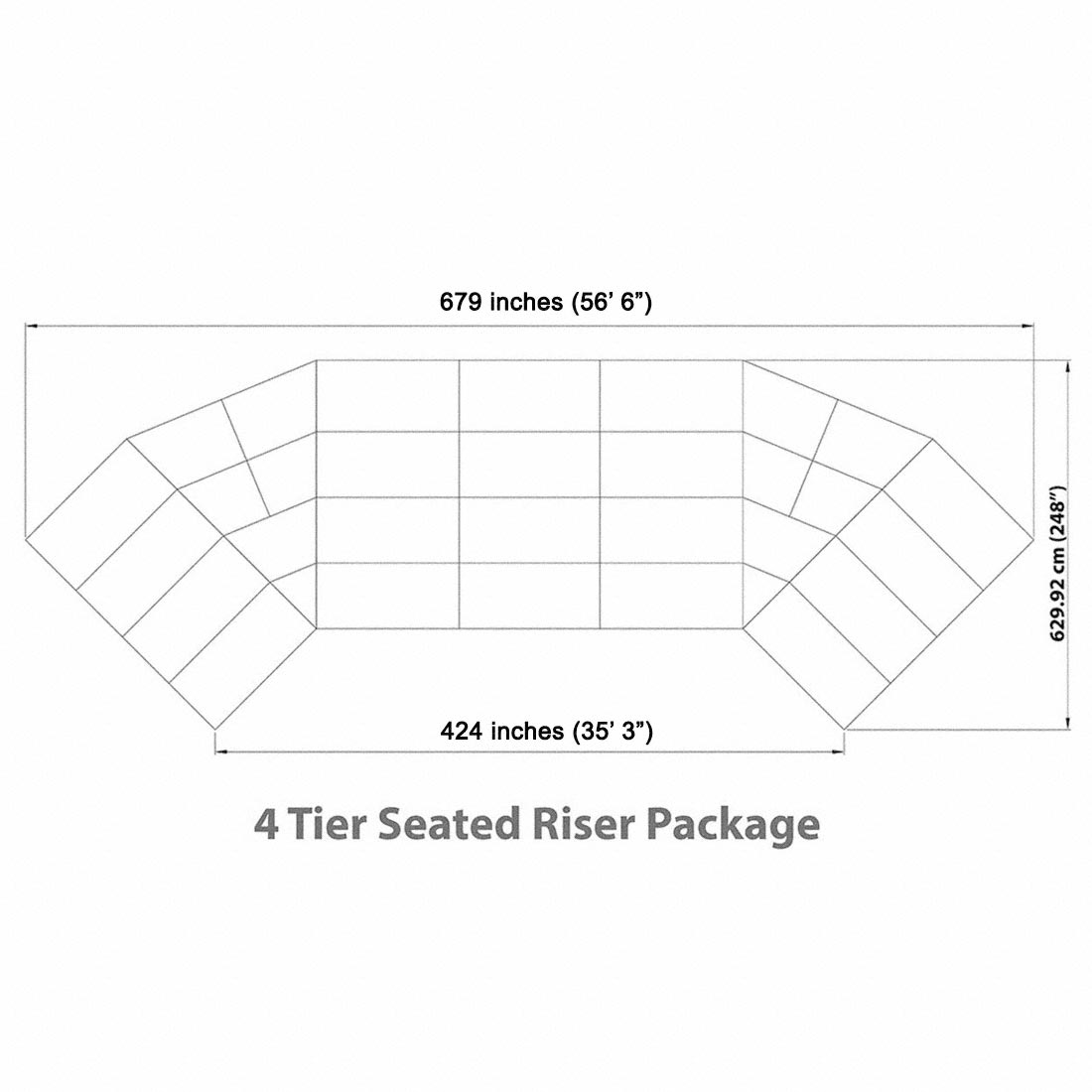Staging 101 4-Tier Seated Band Risers, 57' Long (Fits 102 Chairs ...