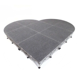 IntelliStage Lightweight 9' Heart-Shaped Portable Stage System, Carpet IS3HEART 9 foot heart, rounded stage, 9x9, 9x16, 9x24, 9x32, small stage, quarter round, heart stage, heart shaped stage, wedding stage