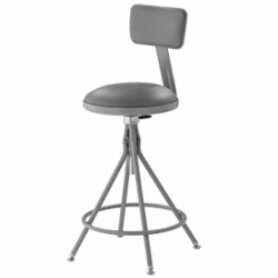 National Public Seating 6524HB Grey Vinyl Padded Swivel Science Lab Stool with Backrest NPS-6524HB science lab stool, 6500 series, round stool, padded seat, backrest, adjustable height, swivel, premium