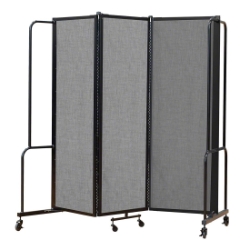 National Public Seating Portable Room Divider, 6' Wide, Grey Fabric NPS-RDB6-3PT02 room dividers, facade, temporary wall, moveable wall, portable wall, portable divider
