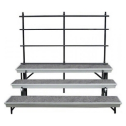 National Public Seating TransPort 3-Level Straight Choral Riser and Guard Rail Bundle TP72BUN3 standing risers, band risers, school risers, straight risers, wedge risers, angled risers, transport risers, trans port risers, choir stage risers