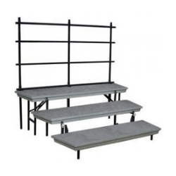 National Public Seating TransPort 3-Level Tapered Choral Riser and Guard Rail Bundle TPR72BUN3 standing risers, band risers, school risers, straight risers, wedge risers, angled risers, transport risers, trans port risers, choir stage risers
