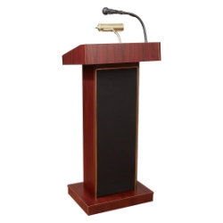 Oklahoma Sound 800X-MY Orator Sound Lectern, Mahogany OS-800X-MY lectern, wired podium, wired lectern, podium with microphone, rechargeable battery, teaching lectern, speech lectern