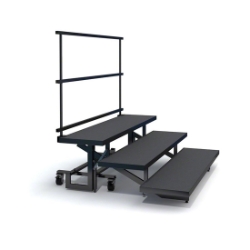 Staging 101 3-Tier Straight Folding Choral Riser with Guard Rail SF3SCCGR-SF3SCIGR choral risers, chorus risers, choir risers, standing risers, school risers, trans-port choral riser