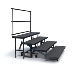 Staging 101 4-Tier Straight Folding Choral Riser with Guard Rail SF4SCCGR-SF4SCIGR choral risers, chorus risers, choir risers, standing risers, school risers, trans-port choral riser